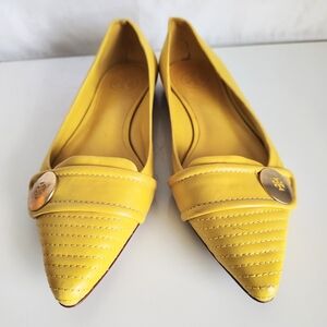 Tory Burch Yellow Pointed-Toe Leather Flats